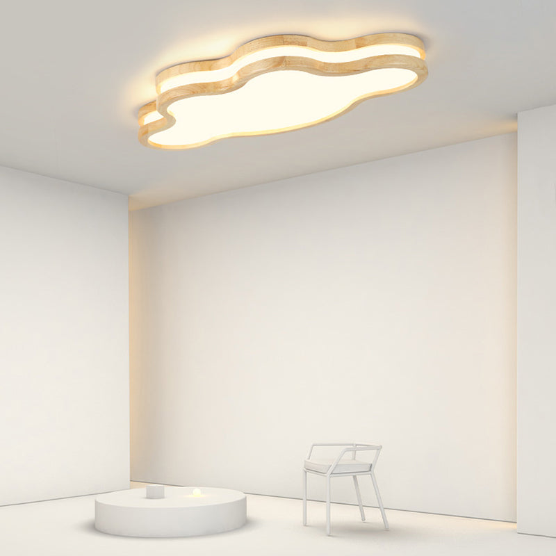 Wood and Acrylic Moon Cloud Star Shaped Flush Mount Ceiling Light